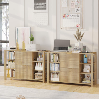 Fluted Home Office File Cabinet with Charging Station & Locks