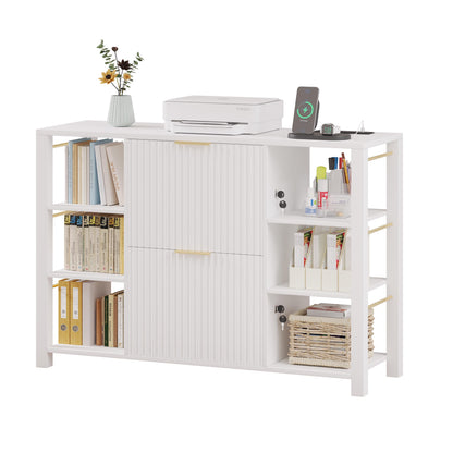 Fluted Home Office File Cabinet with Charging Station & Locks