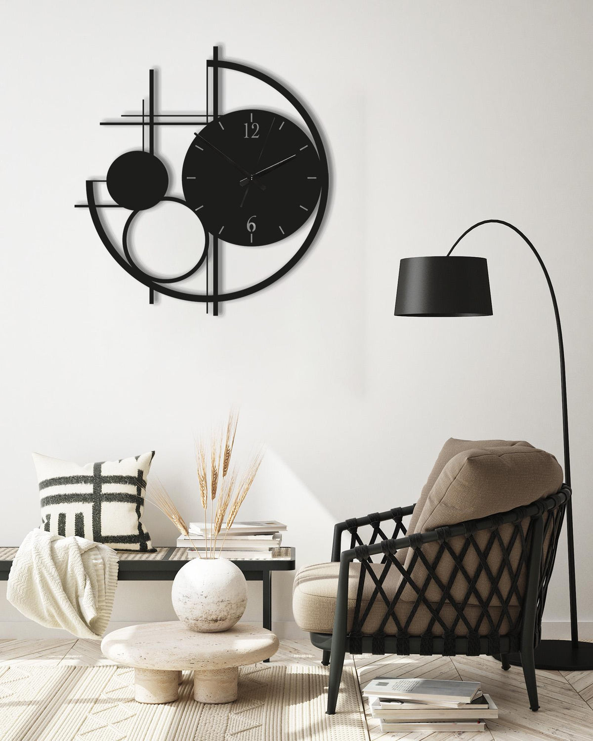 Modern Metal Wall Clock Large, Geometric Black Wall Clocks, Unusual Mid Century Modern Decor