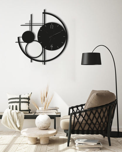 Modern Metal Wall Clock Large, Geometric Black Wall Clocks, Unusual Mid Century Modern Decor