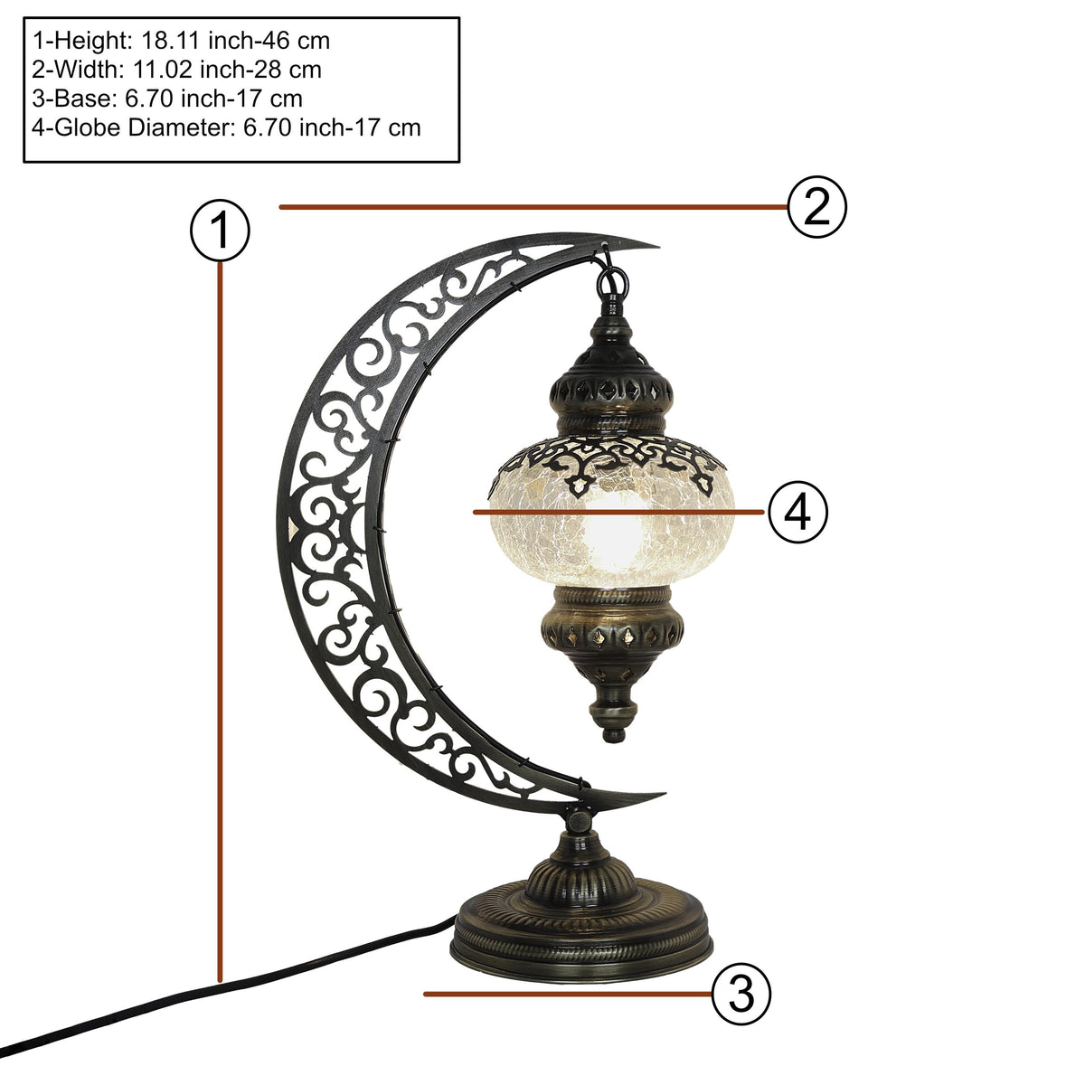 Turkish Crescent Table Lamp - Cracked Glass Design