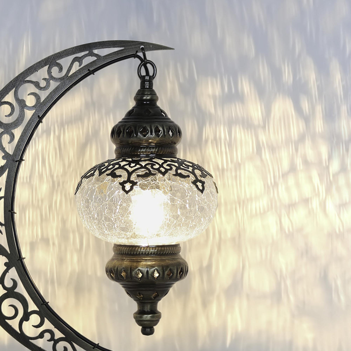 Turkish Crescent Table Lamp - Cracked Glass Design