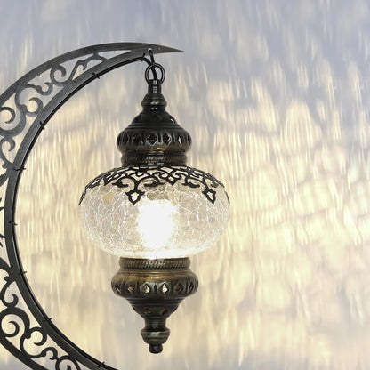 Turkish Crescent Table Lamp - Cracked Glass Design