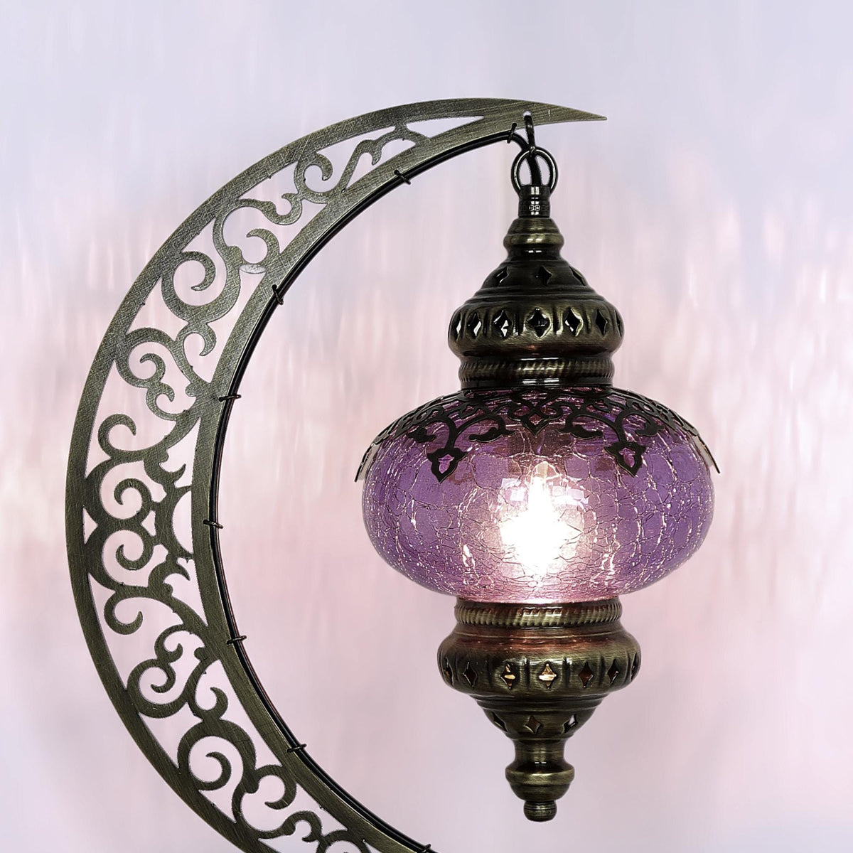 Turkish Crescent Table Lamp - Cracked Glass Design