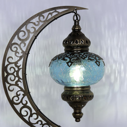 Turkish Crescent Table Lamp - Cracked Glass Design
