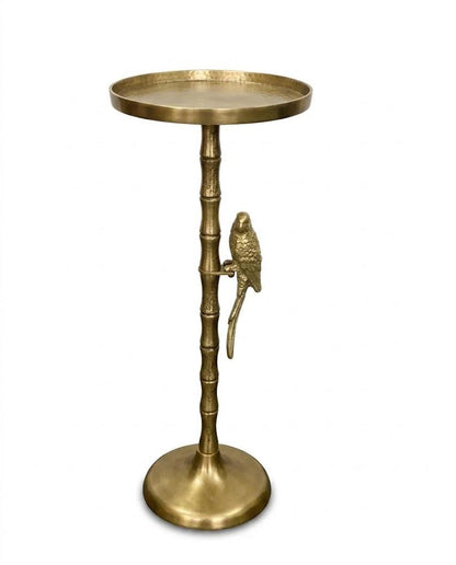Antique Brass Bamboo Side Table with Parrot Accent
