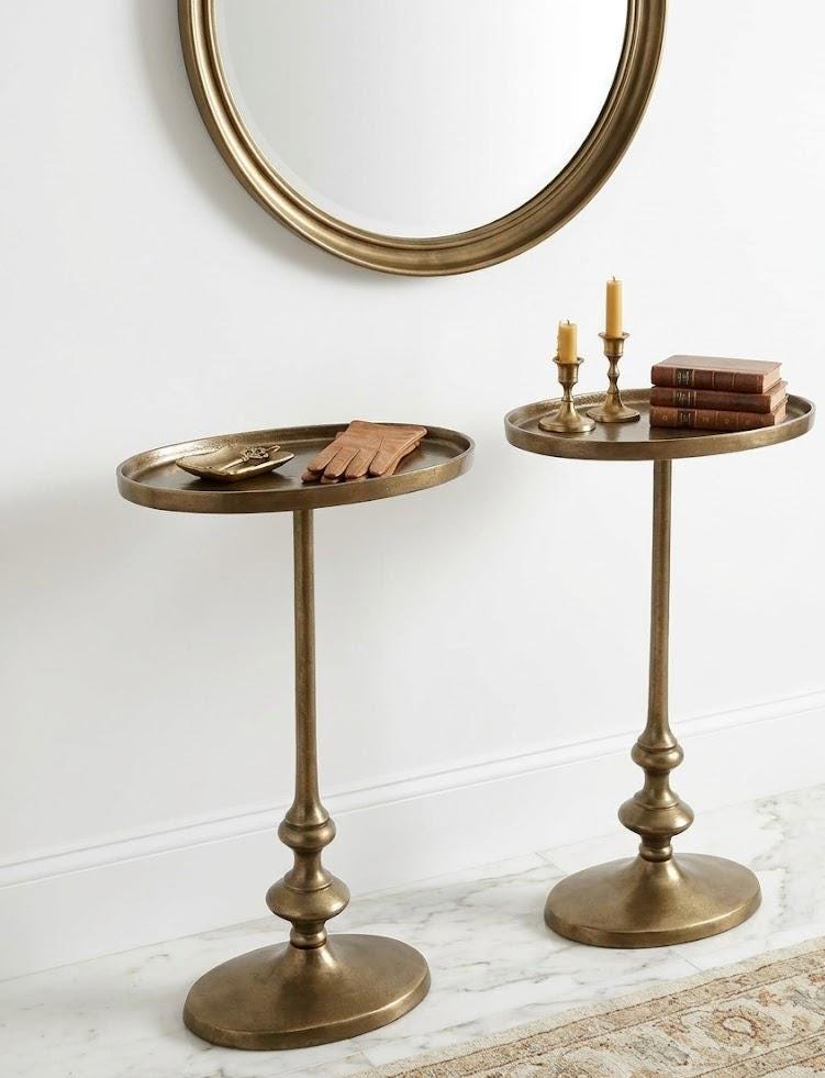 Antique Brass Oval Side Table with Pedestal Base