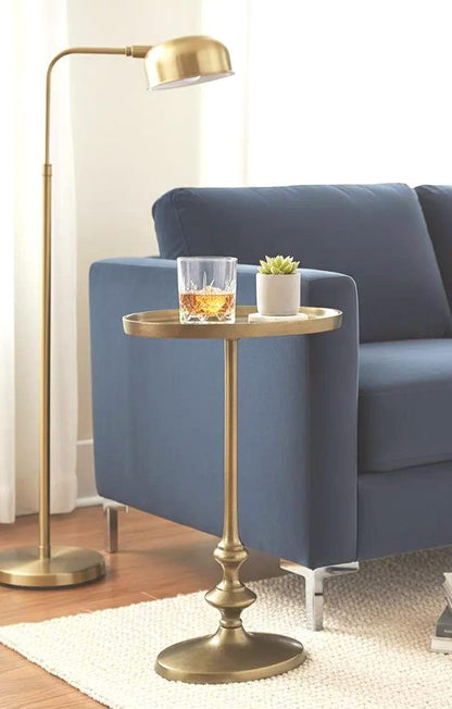 Antique Brass Oval Side Table with Pedestal Base