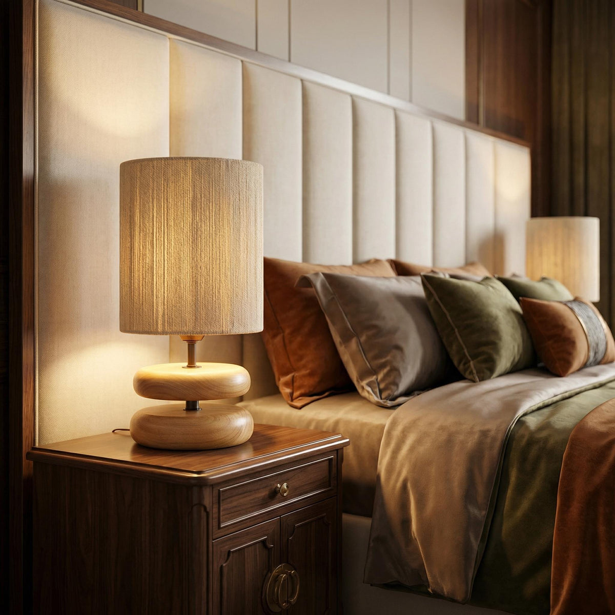 Wabi Sabi Walnut Table Lamp – Solid Wood Japanese Bedside Light, Minimalist Decor