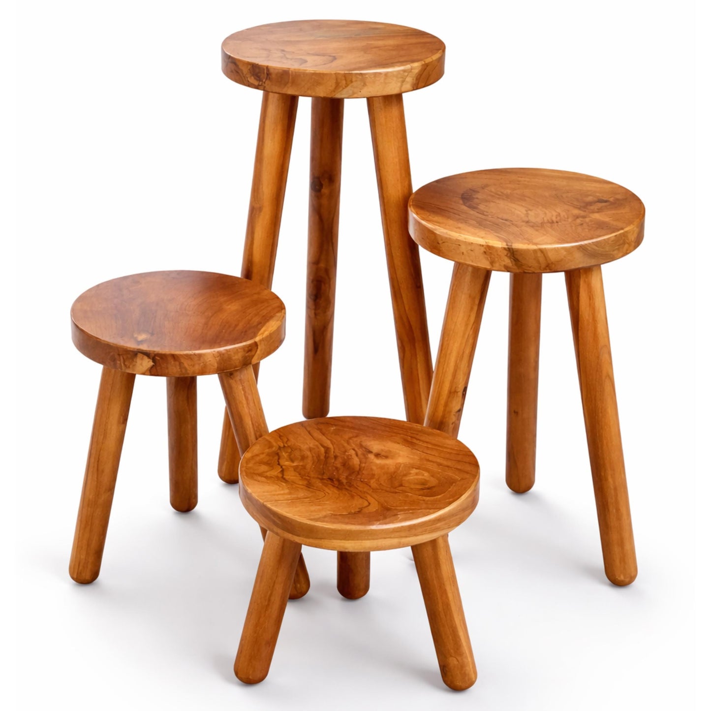 Handmade Teak Plant Stand – Round Wooden Stool for Indoor Plants