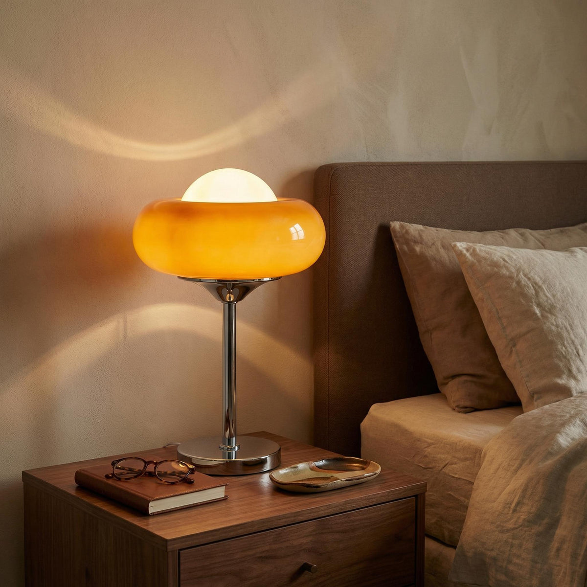 Vintage Orange Glass Desk Lamp with Chrome Base – Mid-Century Modern Lighting