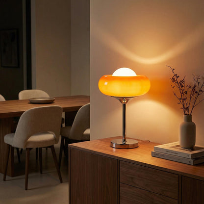 Vintage Orange Glass Desk Lamp with Chrome Base – Mid-Century Modern Lighting