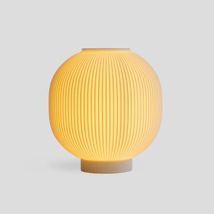 Globe Bedside Lamp with Ribbed Shade, Japandi Ambient Table Light