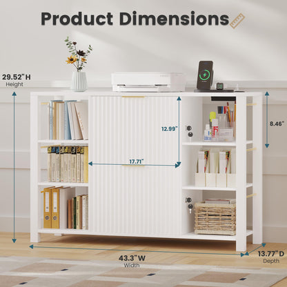 Fluted Home Office File Cabinet with Charging Station & Locks