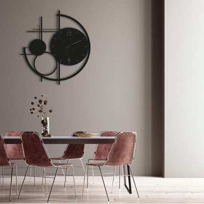 Modern Metal Wall Clock Large, Geometric Black Wall Clocks, Unusual Mid Century Modern Decor