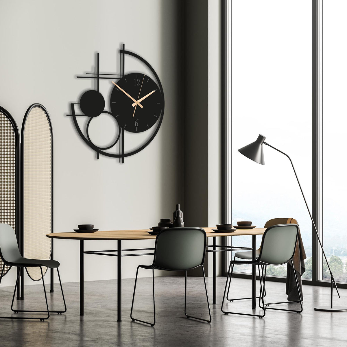Modern Metal Wall Clock Large, Geometric Black Wall Clocks, Unusual Mid Century Modern Decor