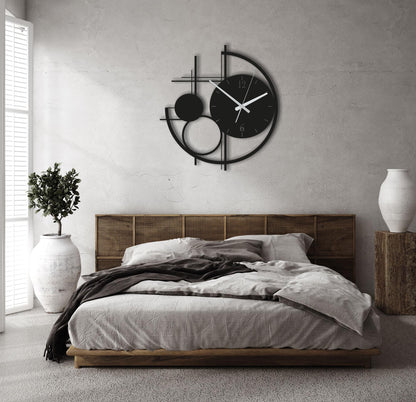 Modern Metal Wall Clock Large, Geometric Black Wall Clocks, Unusual Mid Century Modern Decor