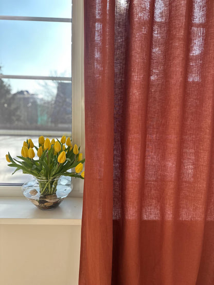 Stonewashed Linen Curtain Panels Set of 2 with Multifunctional Heading Tape