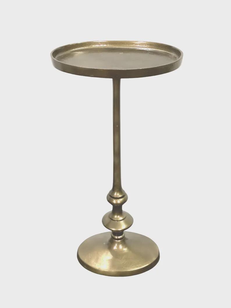 Antique Brass Oval Side Table with Pedestal Base