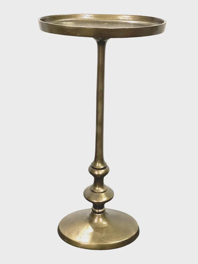 Antique Brass Oval Side Table with Pedestal Base