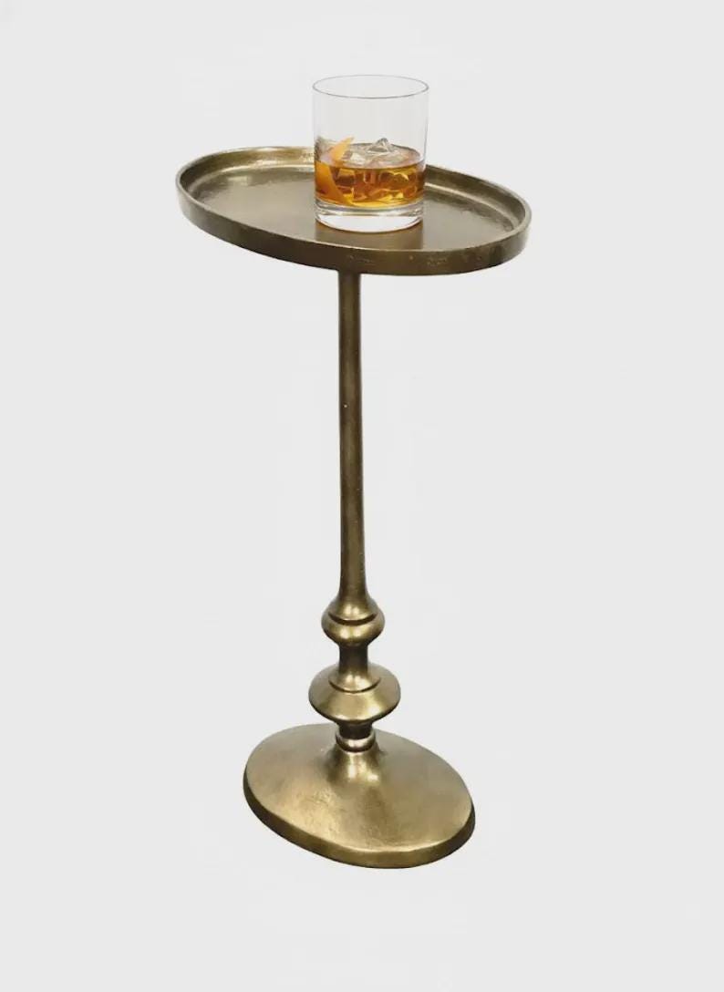 Antique Brass Oval Side Table with Pedestal Base