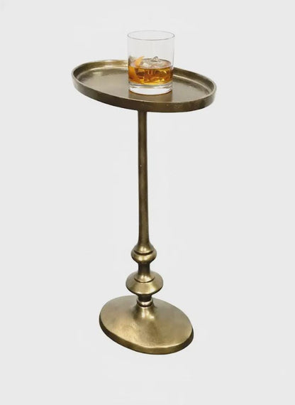 Antique Brass Oval Side Table with Pedestal Base