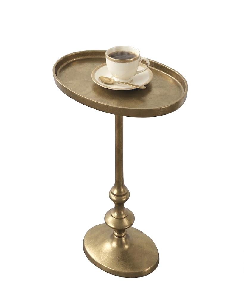 Antique Brass Oval Side Table with Pedestal Base