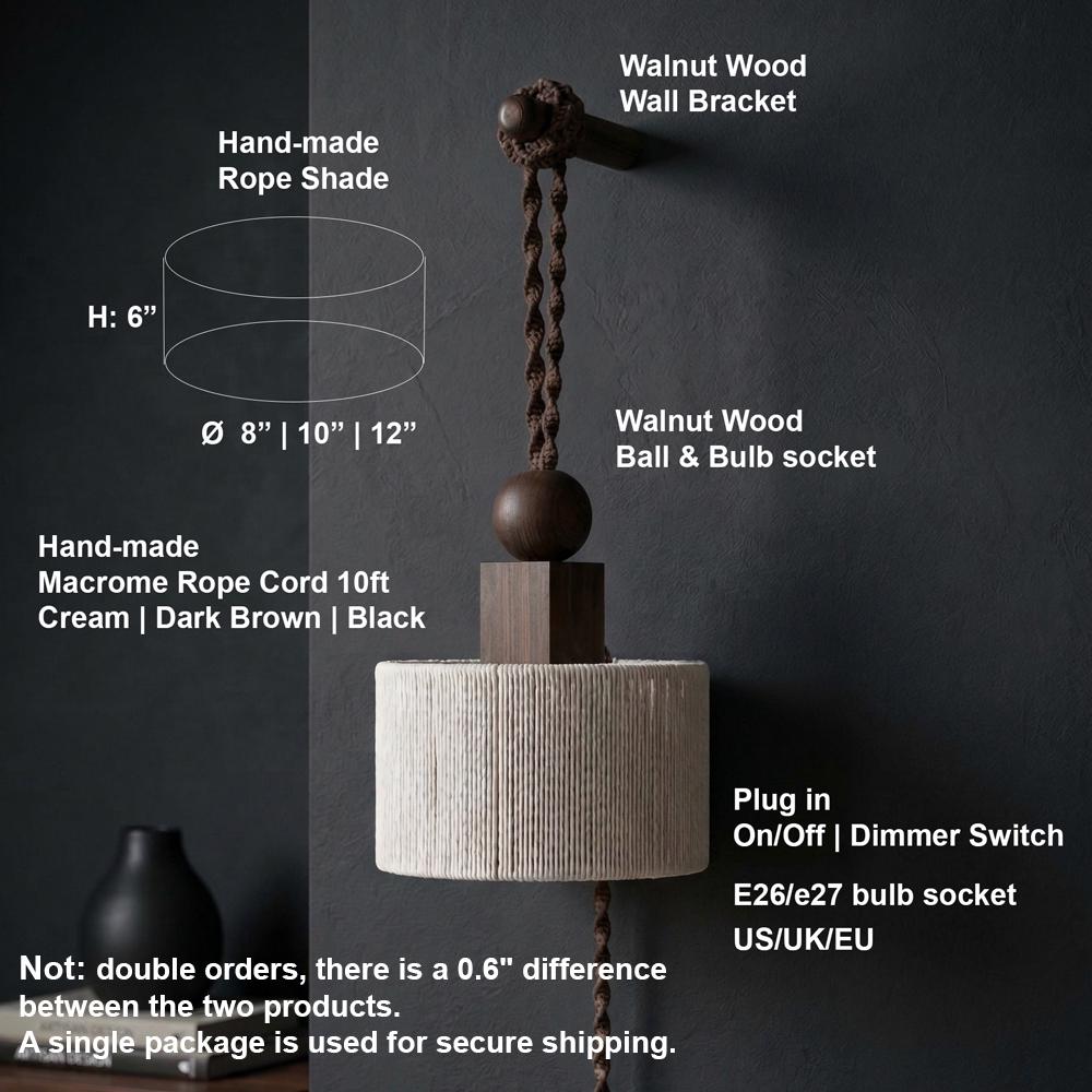 Plug in Wall Sconce Lamp :Woven Rope  Shade , Bedside Light
