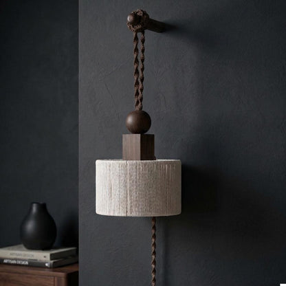 Plug in Wall Sconce Lamp :Woven Rope  Shade , Bedside Light