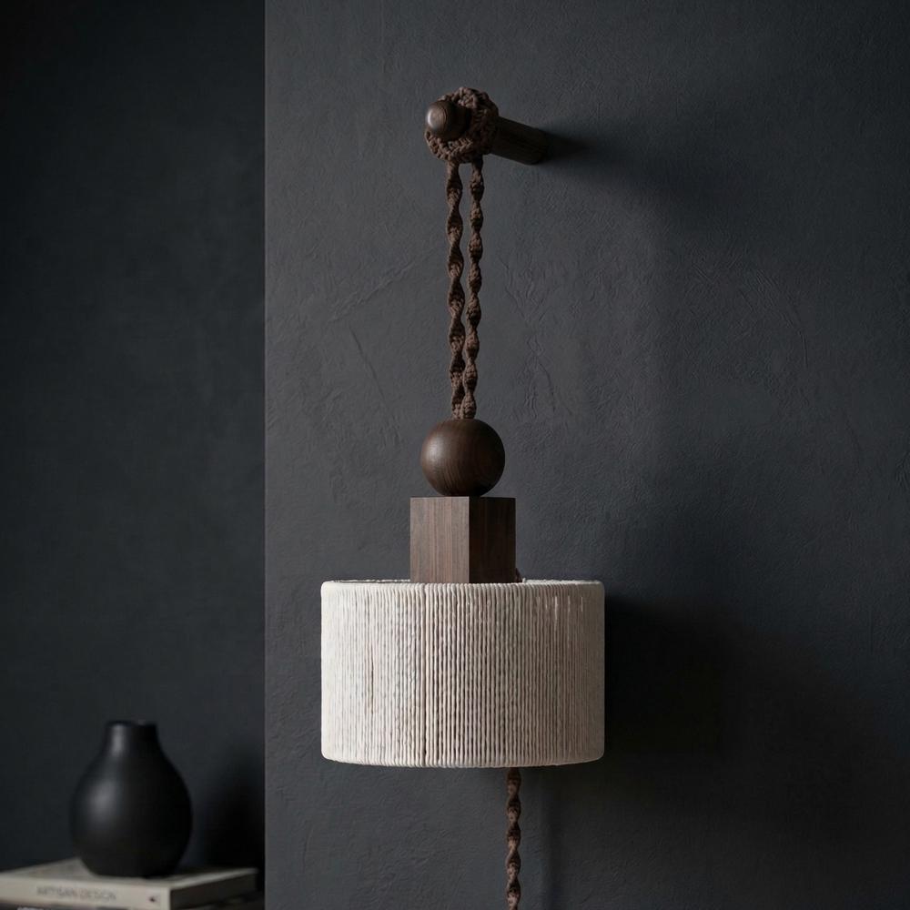 Plug in Wall Sconce Lamp :Woven Rope  Shade , Bedside Light
