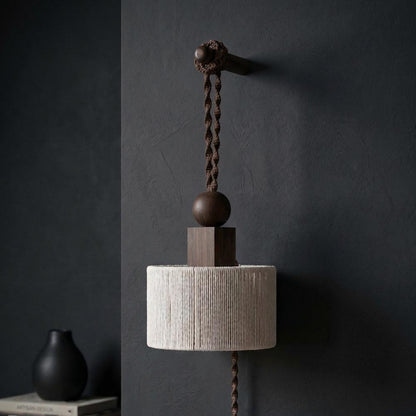 Plug in Wall Sconce Lamp :Woven Rope  Shade , Bedside Light