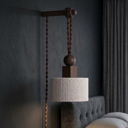 Plug in Wall Sconce Lamp :Woven Rope  Shade , Bedside Light