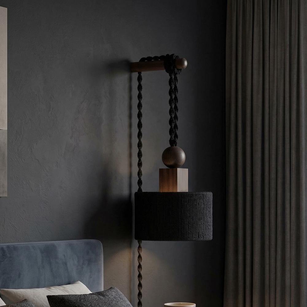 Plug in Wall Sconce Lamp :Woven Rope  Shade , Bedside Light