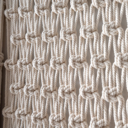 Extra Large Neutral Macrame Wall Art – Handmade Woven Tapestry with Teak Wood Bar, Textured Bohemian Wall Decor for Bedroom or Living Room