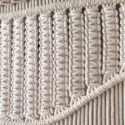 Extra Large Neutral Macrame Wall Art – Handmade Woven Tapestry with Teak Wood Bar, Textured Bohemian Wall Decor for Bedroom or Living Room