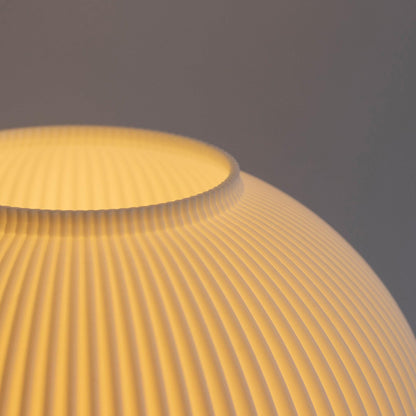 Globe Bedside Lamp with Ribbed Shade, Japandi Ambient Table Light