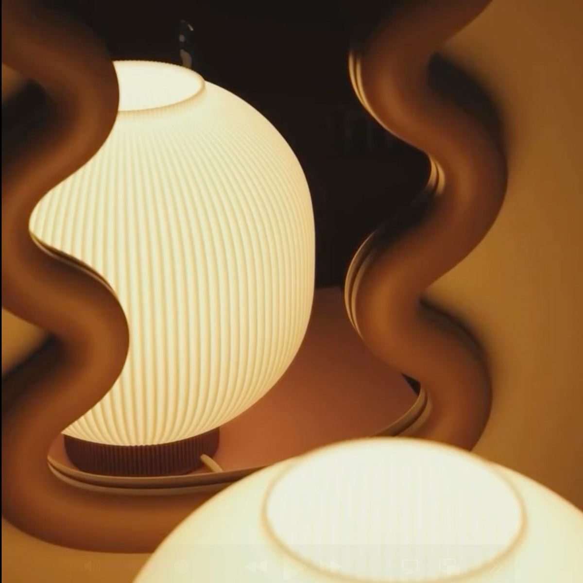 Globe Bedside Lamp with Ribbed Shade, Japandi Ambient Table Light