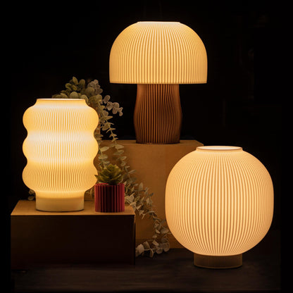 Globe Bedside Lamp with Ribbed Shade, Japandi Ambient Table Light