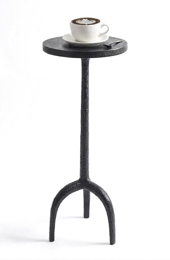 Antique Black Metal Side Table with Tripod Pedestal Base