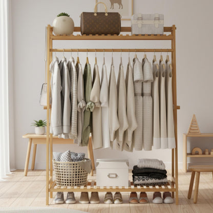 Bamboo Garment Rack with 9-Tier Shelves, Clothes Storage, Shoe Organizer