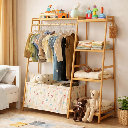 Bamboo Garment Rack with 9-Tier Shelves, Clothes Storage, Shoe Organizer