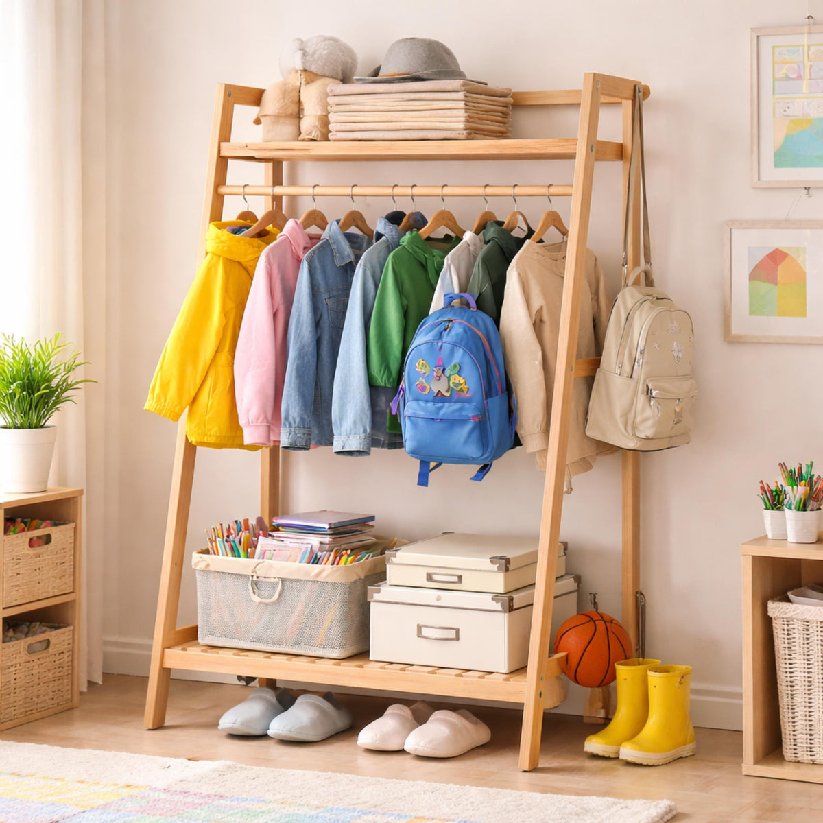 Bamboo Garment Rack with 9-Tier Shelves, Clothes Storage, Shoe Organizer