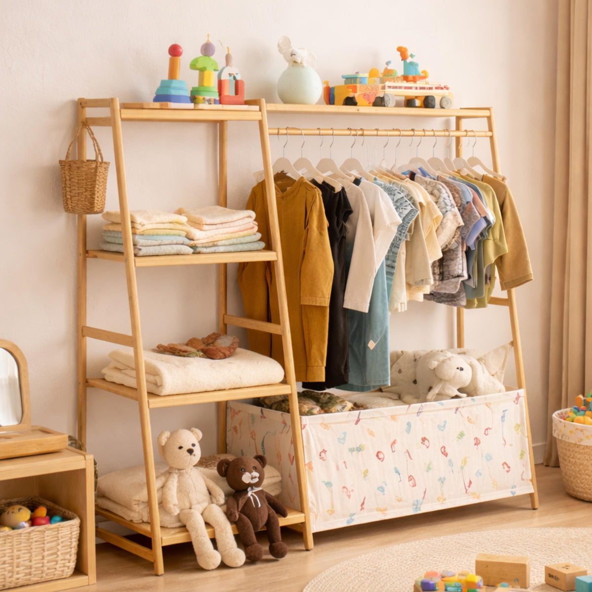 Bamboo Garment Rack with 9-Tier Shelves, Clothes Storage, Shoe Organizer
