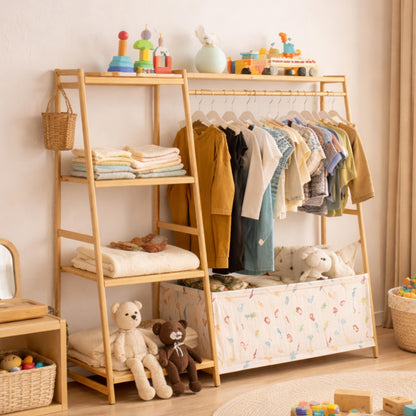 Bamboo Garment Rack with 9-Tier Shelves, Clothes Storage, Shoe Organizer