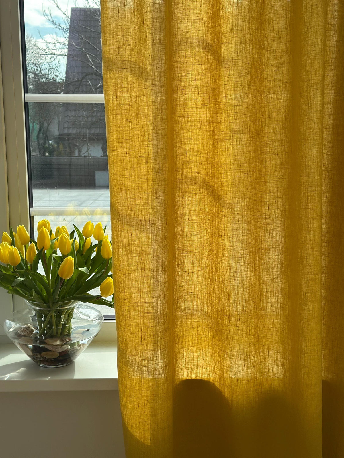 Stonewashed Linen Curtain Panels Set of 2 with Multifunctional Heading Tape