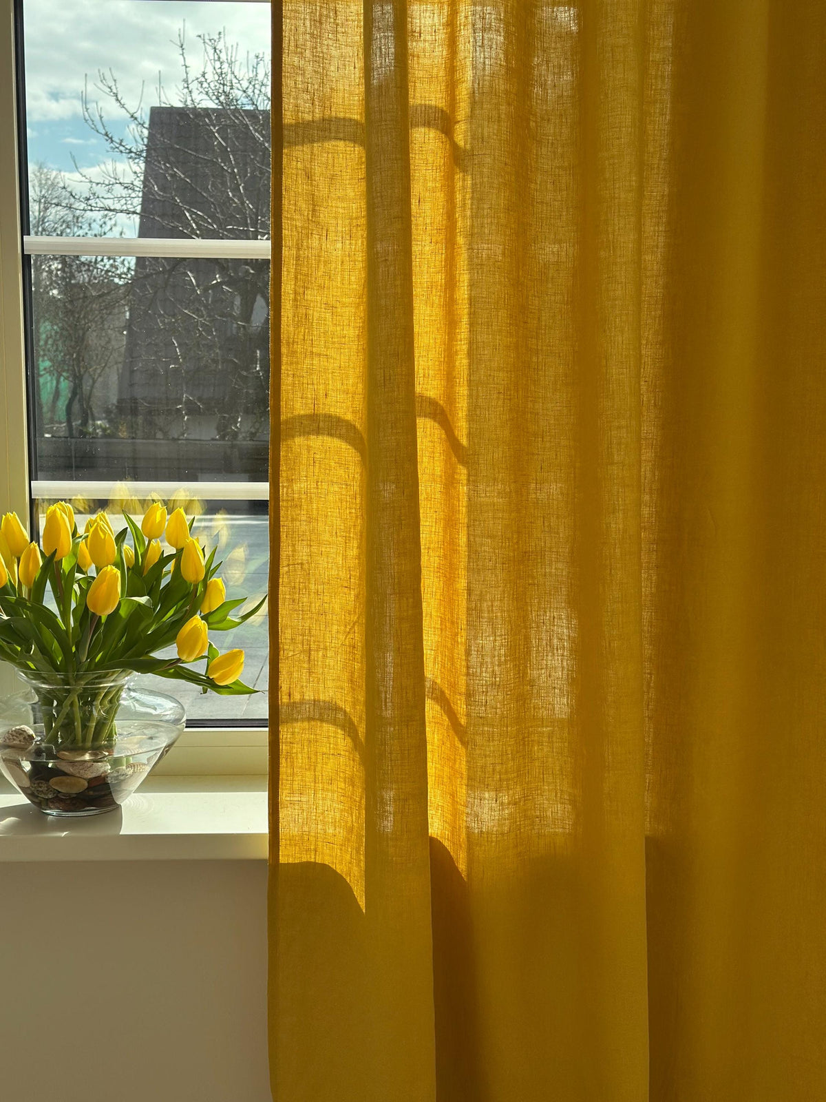 Stonewashed Linen Curtain Panels Set of 2 with Multifunctional Heading Tape