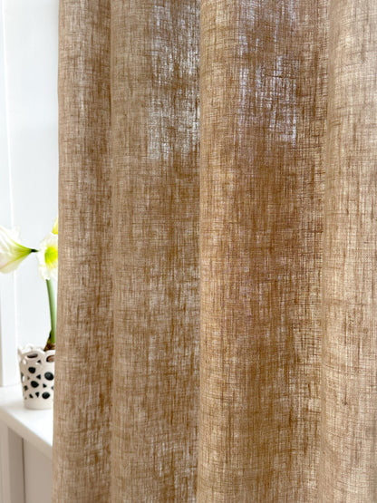 Stonewashed Linen Curtain Panels Set of 2 with Multifunctional Heading Tape