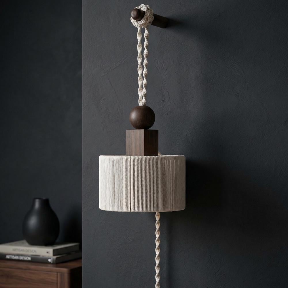 Plug in Wall Sconce Lamp :Woven Rope  Shade , Bedside Light