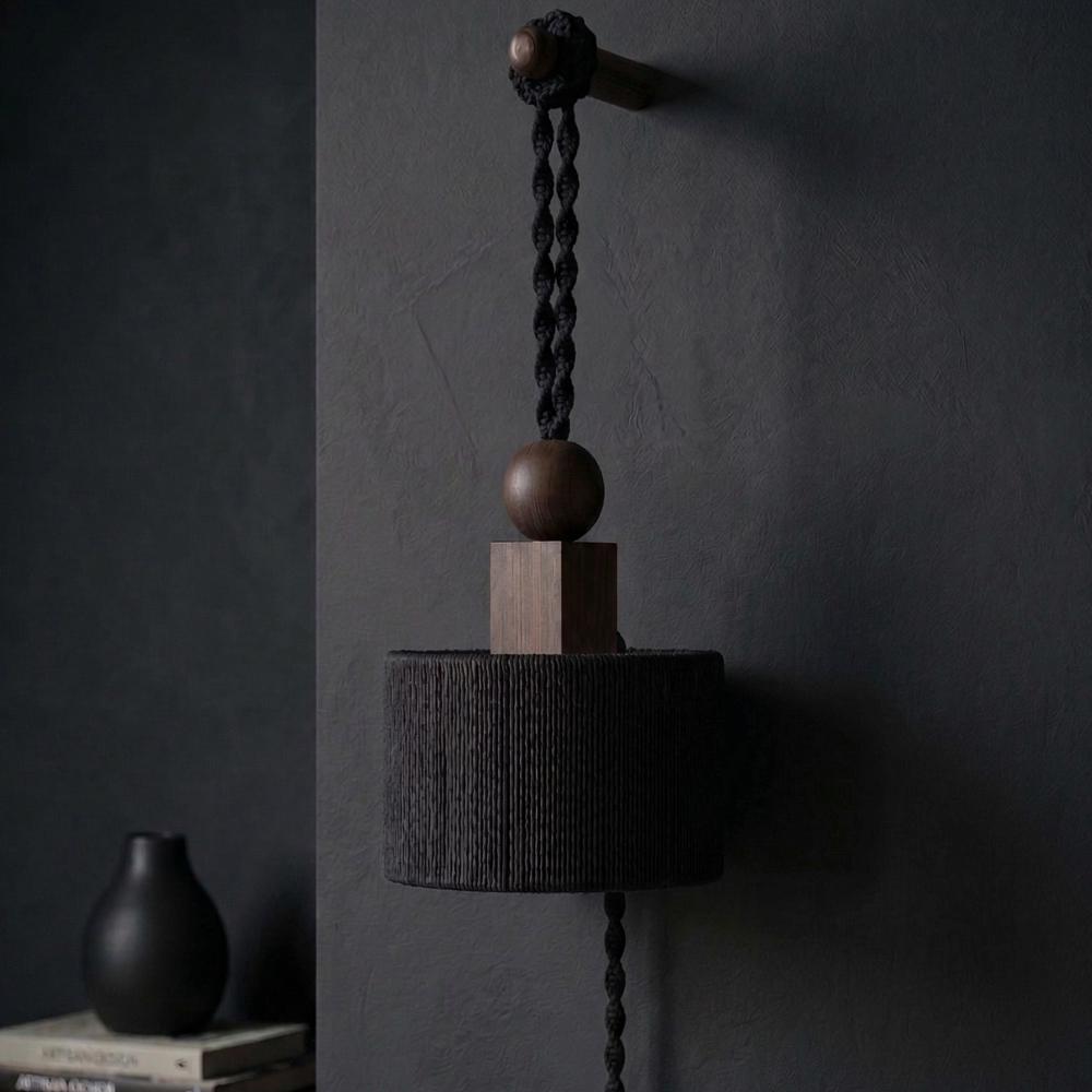 Plug in Wall Sconce Lamp :Woven Rope  Shade , Bedside Light