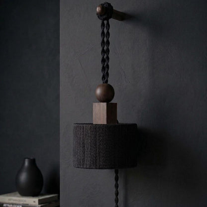 Plug in Wall Sconce Lamp :Woven Rope  Shade , Bedside Light